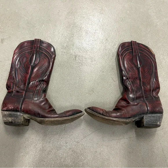 Men’s Vintage Lucchese Gavin Burgundy Red Cherry Cowboy Boots Western 11.5 B - Picture 5 of 10